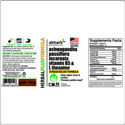 ashwagandha passiflora incarnata vitamin b5 and l theanine label