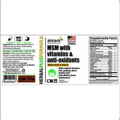 msm with vitamins and anti oxidants label
