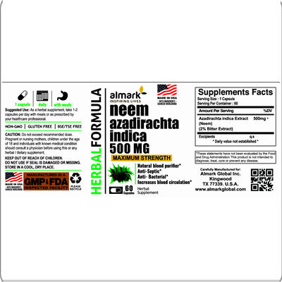 neem azadirachta indica 500 mg label
