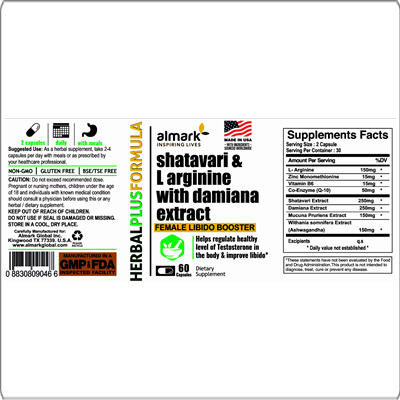 shatavari and l arginine with damiana extract label