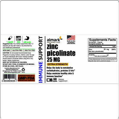 zinc picolinate 25 mg label